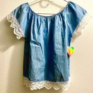 Emma & Elsa Girls Top Gathered Neck and White Trim